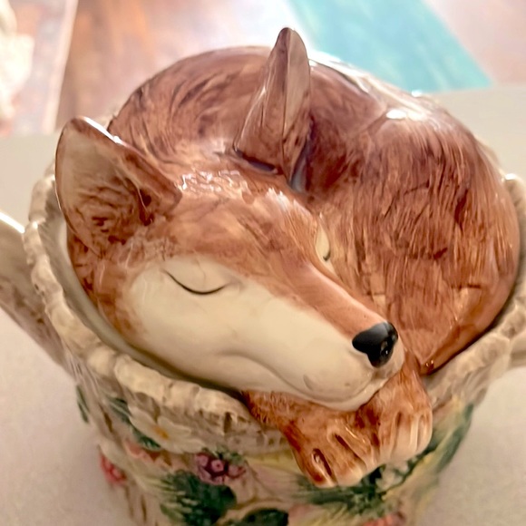 ❤️Fitz & Floyd Authentic Vintage Sleeping Fox Home Teapot Cottage Fairy Garden❤️ - Picture 10 of 14